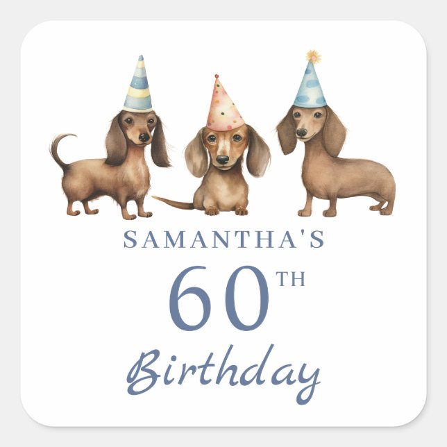 Sticker Carré Chien de Dachshund 60e anniversaire (Devant)