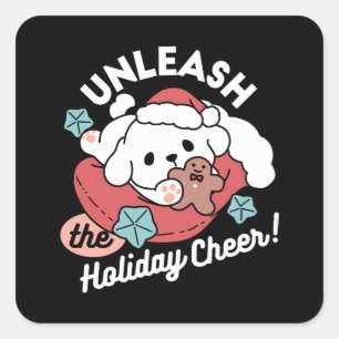 Sticker Carré Chien de Noël à Santa Hat - Jour de Noël pour Anim