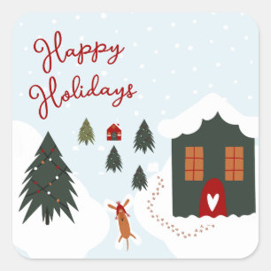 Sticker Carré Chien de Noël blanc mignon faisant des anges de ne