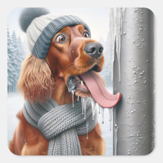 Sticker Carré Chien De Noël Irlandais Tirant Un Pole Froissé (Devant)