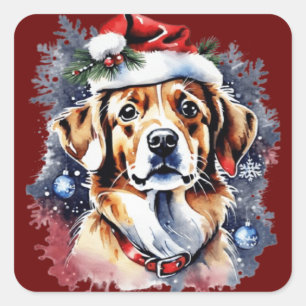 Sticker Carré Chien de Noël mignon