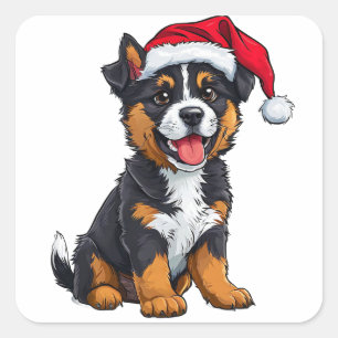 Sticker Carré Chien de Noël mignon Décoration des Fêtes Amoureux
