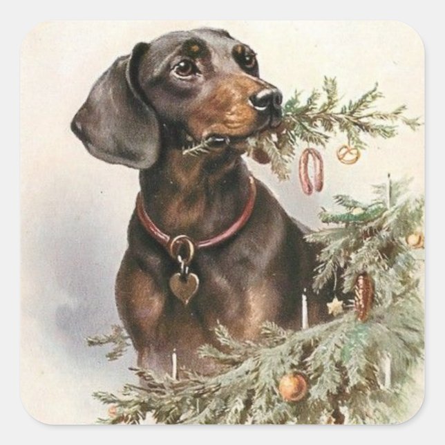 Sticker Carré Chien de Noël Vintage (Devant)