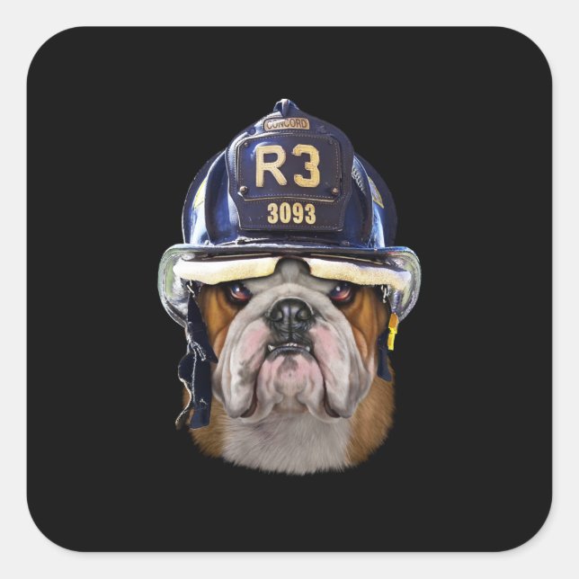 Sticker Carré Chien de taureau anglais grognon portant un casque (Devant)