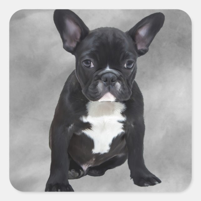 Sticker Carré Chien de taureau français assis aquarelle peinture (Devant)