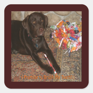 Sticker Carré Chien d'Halloween avec dent sucrée