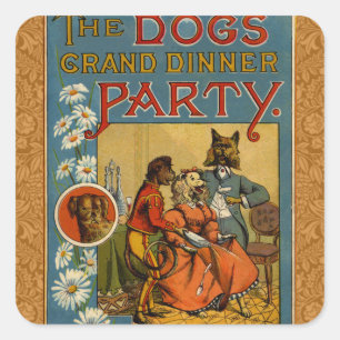 Sticker Carré Chien Dinner Party Chien Vintage illustration