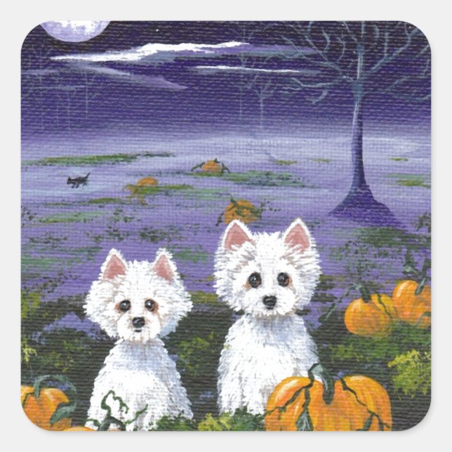 Sticker Carré Chien drôle Westie White West Highland Terrier Chi (Devant)