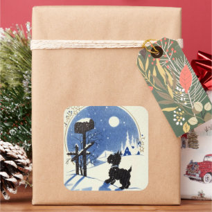 Sticker Carré chien écossais de Noël rétro