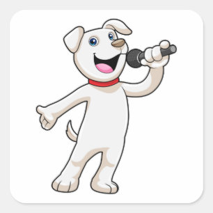 Sticker Carré Chien en chantant avec microphone