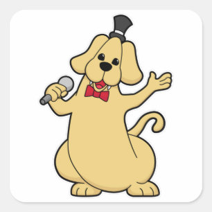 Sticker Carré Chien en chantant avec microphone