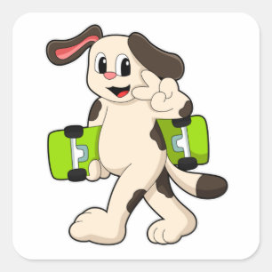 Sticker Carré Chien en Skate avec Skateboard