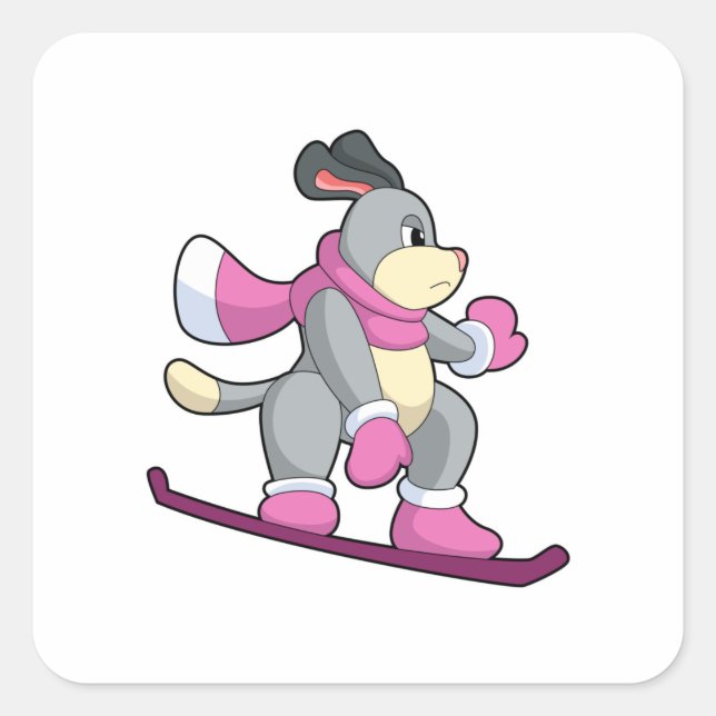 Sticker Carré Chien en Snowboardeur avec Sonowboard (Devant)