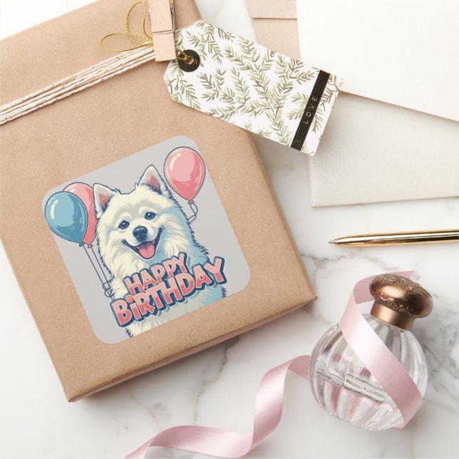 Sticker Carré Chien Eskimo Américain coloré (Cadeaux)