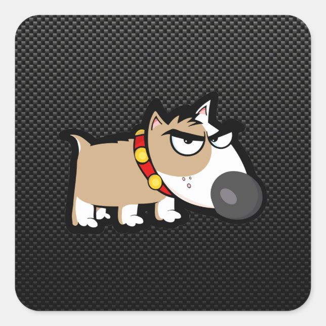 Sticker Carré Chien grincheux sur le poireau (Devant)