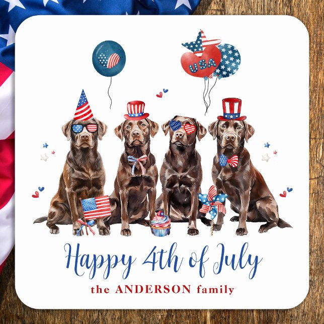 Sticker Carré Chien Happy 4 juillet Patriotique Labrador Retriev (Créateur téléchargé)