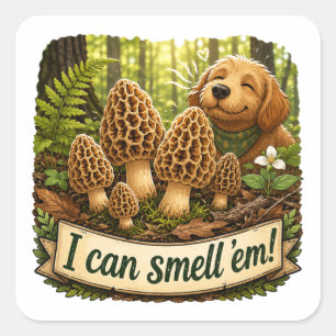 Sticker Carré Chien heureux reniflant des morilles - Amour de la