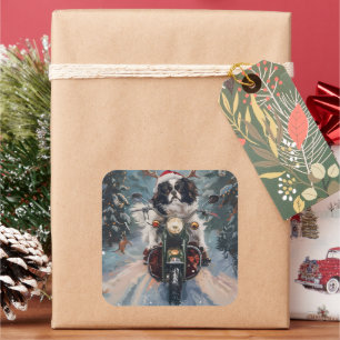 Sticker Carré Chien Japonais sur Moto Noël