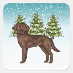 Sticker Carré Chien Labrador Retriever au Chocolat Noël Bleu