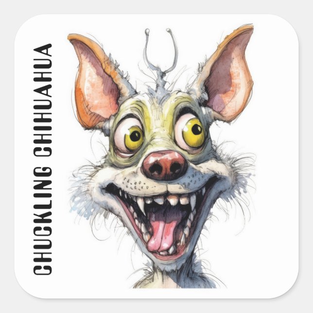 Sticker Carré Chien monstre amusant : Chihuahua chuckling (Devant)