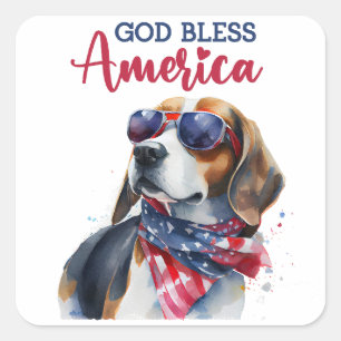 Sticker Carré Chien patriote-Beagle