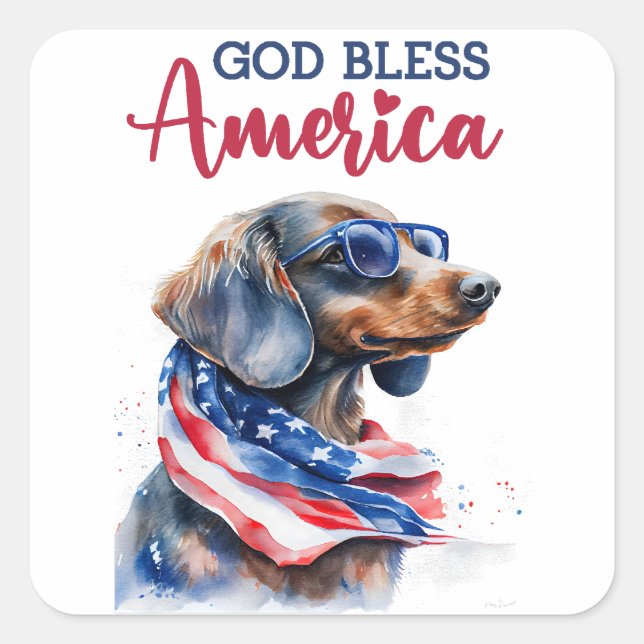 Sticker Carré Chien patriotique Dachshund (Devant)