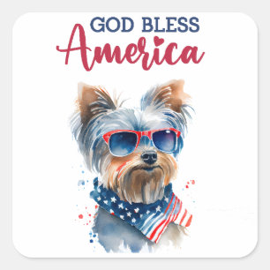 Sticker Carré Chien patriotique Yorkie