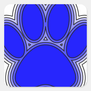 Sticker Carré Chien Paw En Bleu Avec Contours