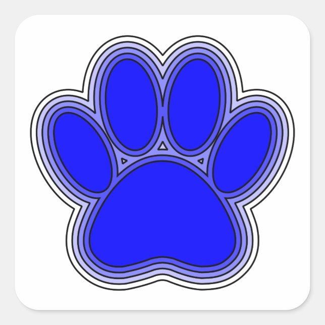 Sticker Carré Chien Paw En Bleu Avec Contours (Devant)