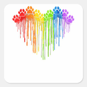 Sticker Carré Chien Paws Rainbow Heart Amoureux des chiens Gay p
