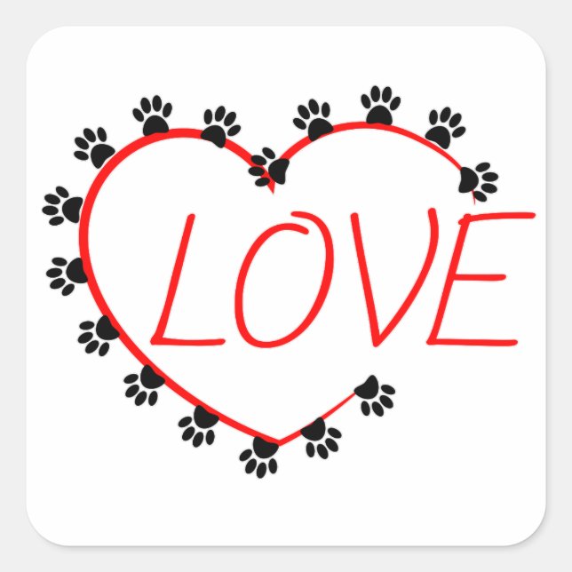 Sticker Carré Chien Paws Red Heart Love (Devant)