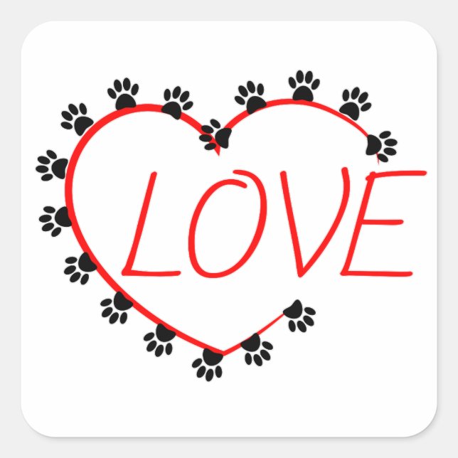 Sticker Carré Chien Paws Red Heart Love (Devant)