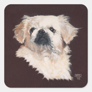 Sticker Carré Chien Pékinois Blanc