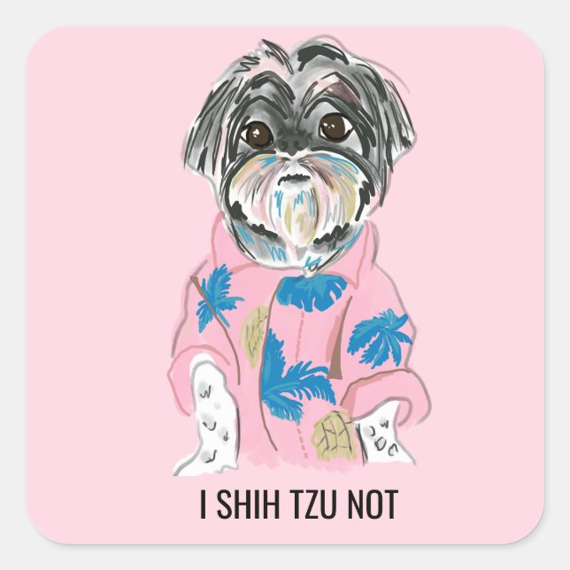 STICKER CARRÉ CHIEN PERSONNALISÉ SHIHTZU AJOUTER VOTRE PROPRE (Devant)