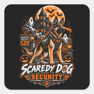 Sticker Carré Chien peureux Sécurité Berger allemand Halloween K