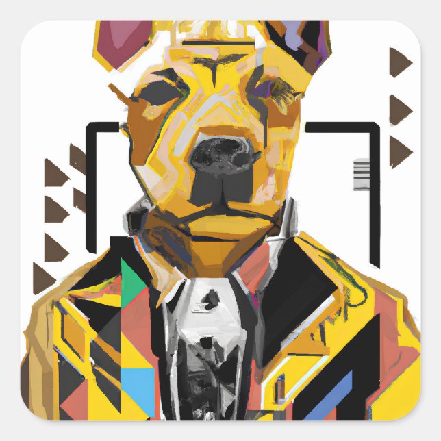 Sticker Carré Chien portant un costume : Art numérique (Devant)