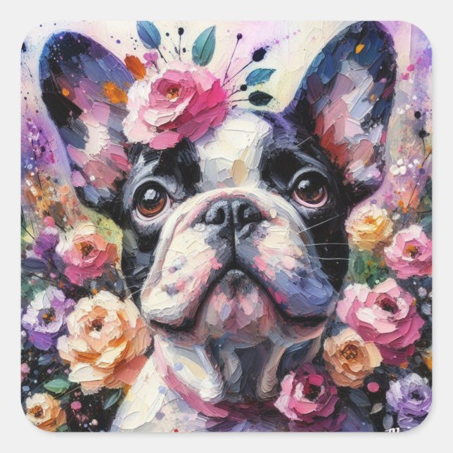 Sticker Carré Chien-taureau français avec peinture impressionnis (Devant)