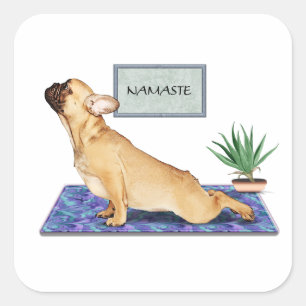 Sticker Carré Chien-taureau français faisant un pose de Yoga Chi