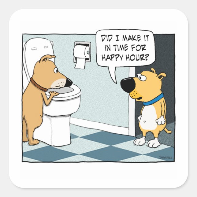Sticker Carré Chiens amusants Happy Hour à Toilet Bowl (Devant)