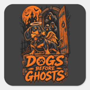 Sticker Carré Chiens avant les fantômes Dachshund Halloween Gard