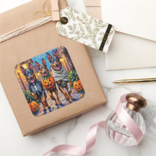 Sticker Carré Chiens bergers belges en train de trick ou de trai