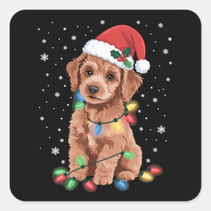 Sticker Carré Chiens Caniches Arbre Noël Xmas Animal Familier Ch