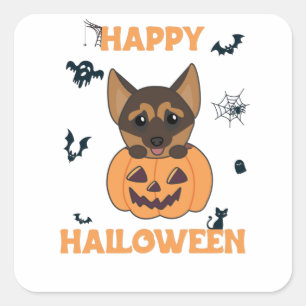 Sticker Carré Chiens Citrouilles bergers allemands heureux Hallo