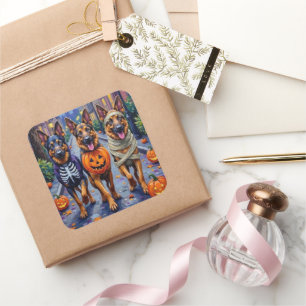 Sticker Carré Chiens de berger allemands Trick-or-Treating Hallo