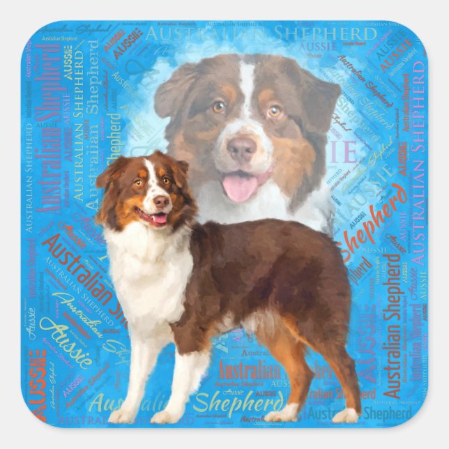 Sticker Carré Chiens de berger australien rouge - Aussie (Devant)
