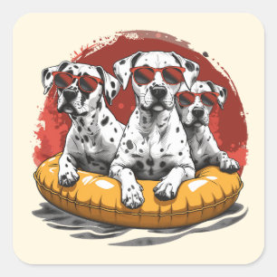 Sticker Carré Chiens de Dalmatie - Flotte de la piscine d'ananas