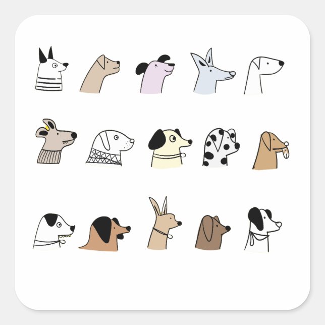 Sticker Carré chiens de dessin animé (Devant)