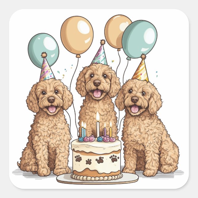 Sticker Carré Chiens de Goldendoodle d'anniversaire (Devant)