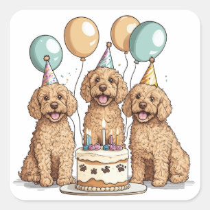 Sticker Carré Chiens de Goldendoodle d'anniversaire