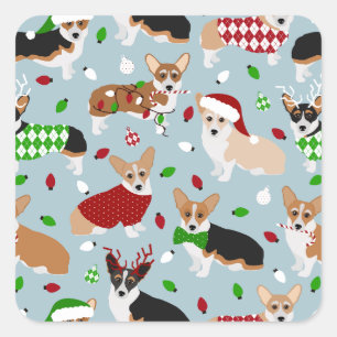 Sticker Carré Chiens de Noël Corgi
